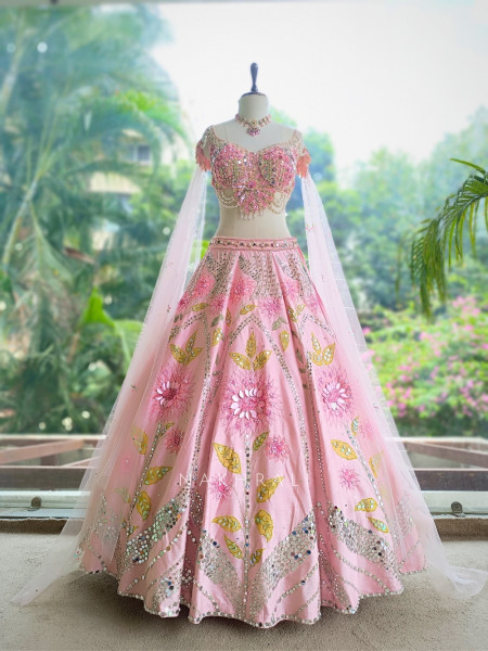 Gulabi Naznin Mirror Work Carnival Cape Lehenga Set
