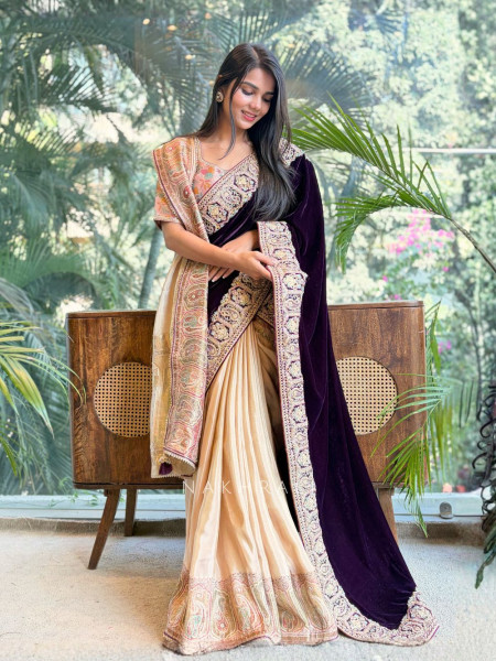 Victoria 2 Piece Beige Saree