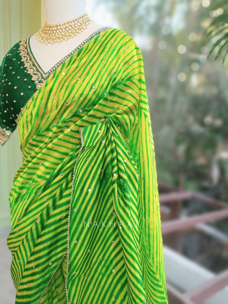 Rangili Green Leheriya Saree with Gota Work Blouse