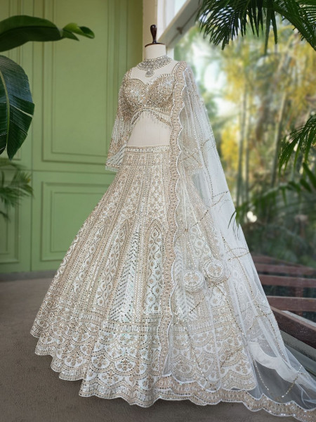 Imperial Off White Lehenga with Mirror Work and Embroidery