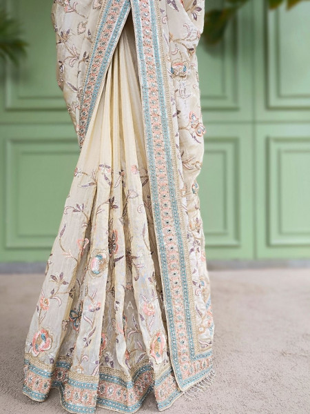 Sia Cream Saree with Butterfly Embroidered Blouse Work