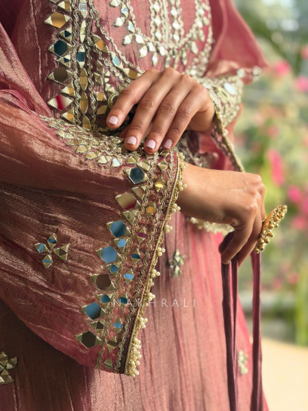 Poise Purple Tissue Long Dress with Mirror and Zari Work