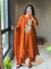 Tavira Orange Embroidered Floral Kurta Pant Set with Dupatta
