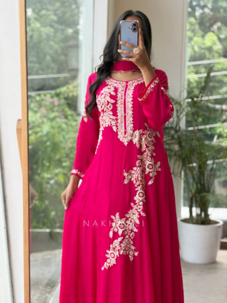 Sorrel Magenta Organza Georgette Layered Sharara Suit Set