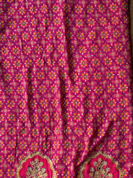 bromi Magenta Saree with Stone Embellished Readymade Blouse