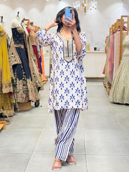 Indigo Fleur Beige Farshi Suit Set