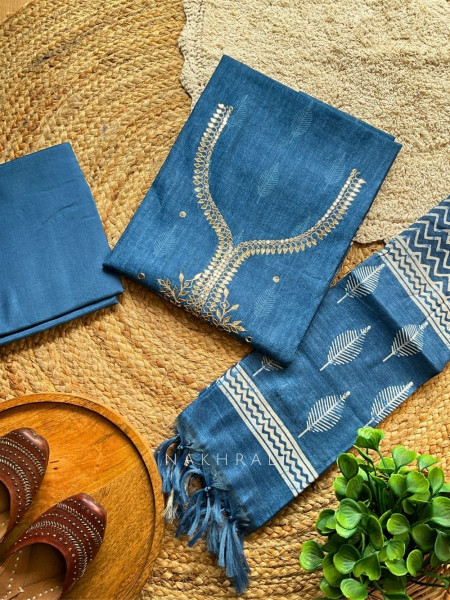 Nooraniya Blue Dress Material with Gota Patti Work