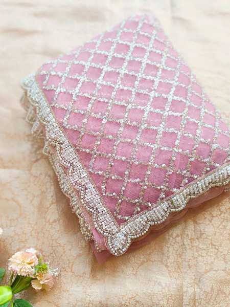 Chandani Moonlight Pink Net Saree with Running blouse