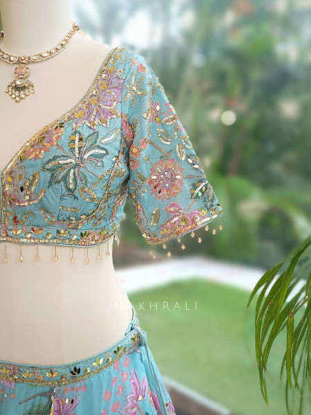 Ethereal Firozi Organza Silk Lehenga Set
