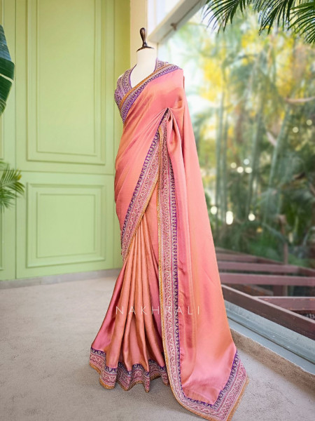 Nazara Onion Pink Satin Saree with Embroidered Sequin Blouse