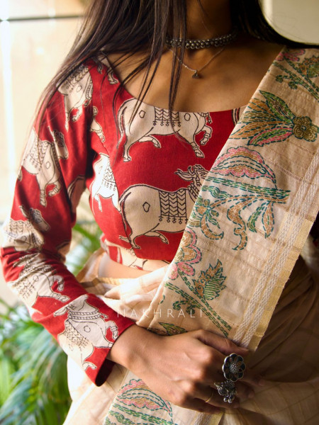 Nandi Red Cotton Printed Blouse