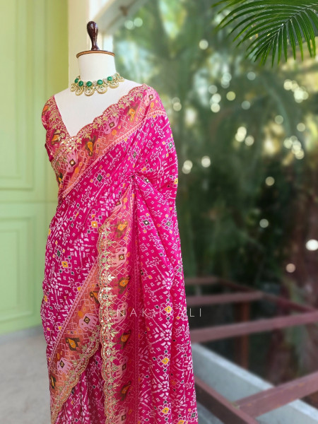 Zoraya Pink Patola Saree with Elephant Motif Border