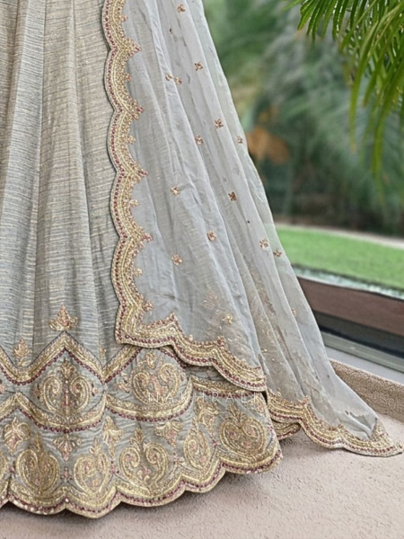 Mehrab-Noor Grey Tussar Lehenga