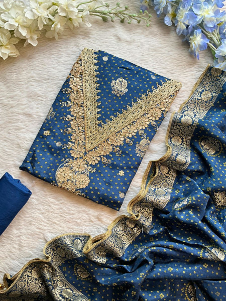 Neelkamal Blue Suit Material with Gota Patti and Sequin Work