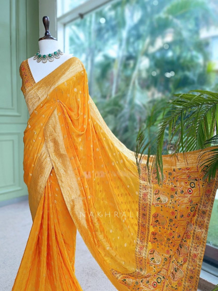 Asmi Mustard Banarasi Khaddi Georgette  Saree