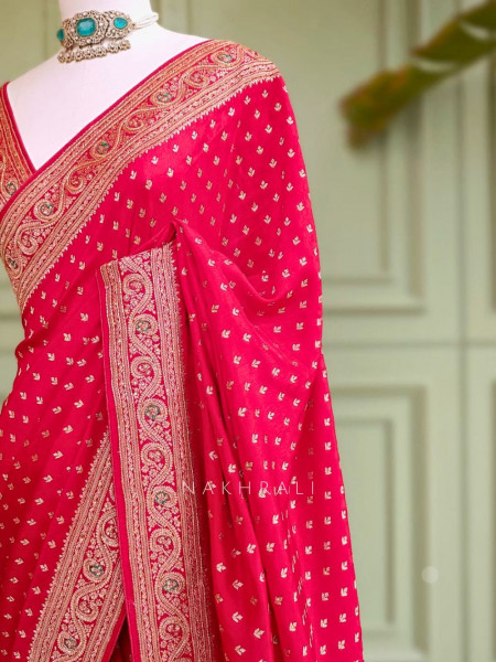 Raaj-Kamal Red Saree with Golden Zari Detailing