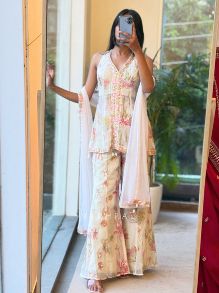 Willow Bloom Off White Indo-Western Palazzo Kurta Set