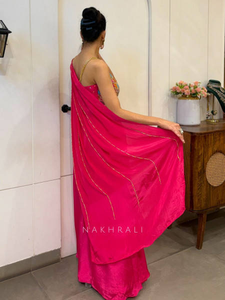 Meira Magenta Embroidered Drape Saree