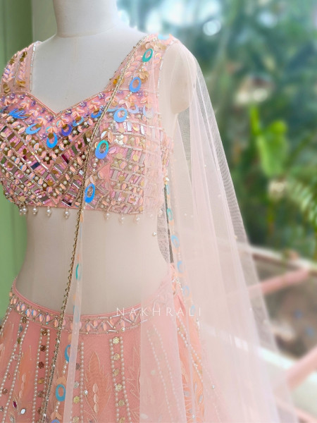 Mrinalika Pink Lehenga Set With Bead, Pearl and Sequin Work