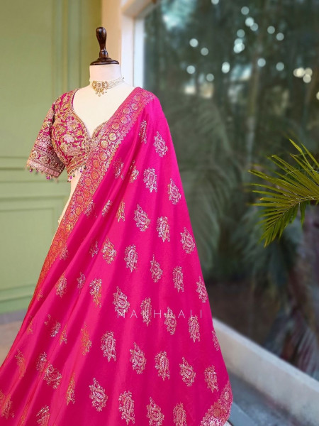 Marvena Magenta White Brocade Lehenga Set with Embroidery Work