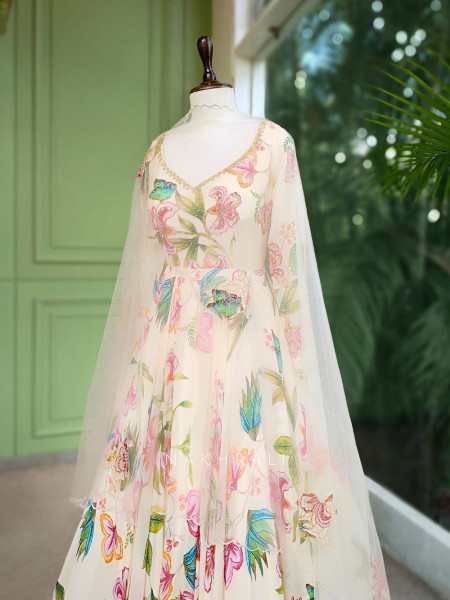 Ivana Ivory Floral Anarkali Set with Embellished Dupatta