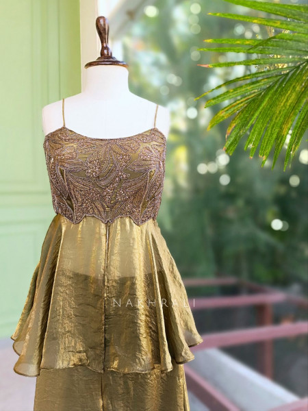 Zeraya Green Embroidered Peplum Palazzo Set