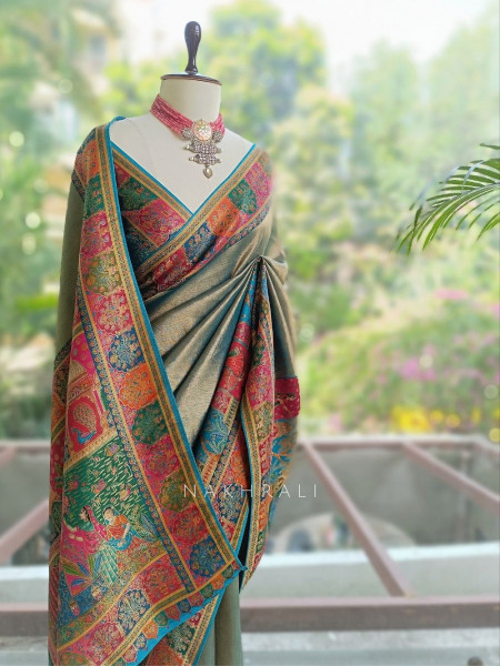 Aarunika Rama Green Banarasi Silk Saree with Heritage Weave Work