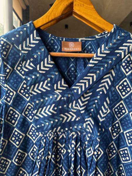 Taamara Blue Cotton Block Print Top