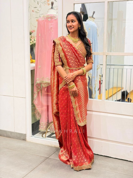 Kavisha Red Saree with Intricate Zari Border