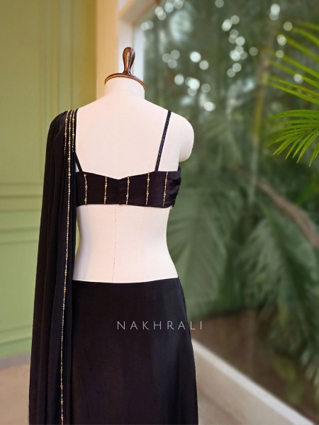 Midnight Bloom Black Crepe Drape Saree with Cut Dana Work