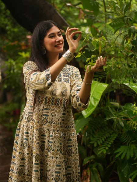 Amrit Cream Cotton Flared Kurta