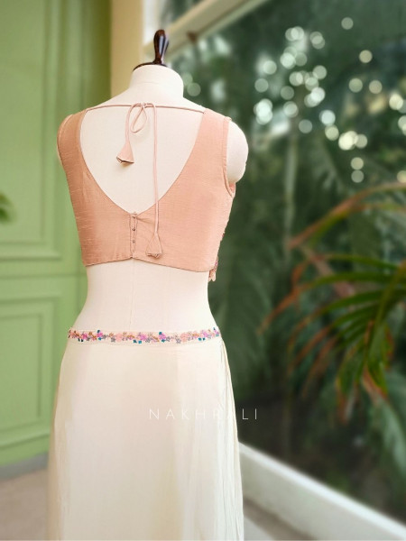 Ivory Crop Top and Skirt Set with Embroidered Cape