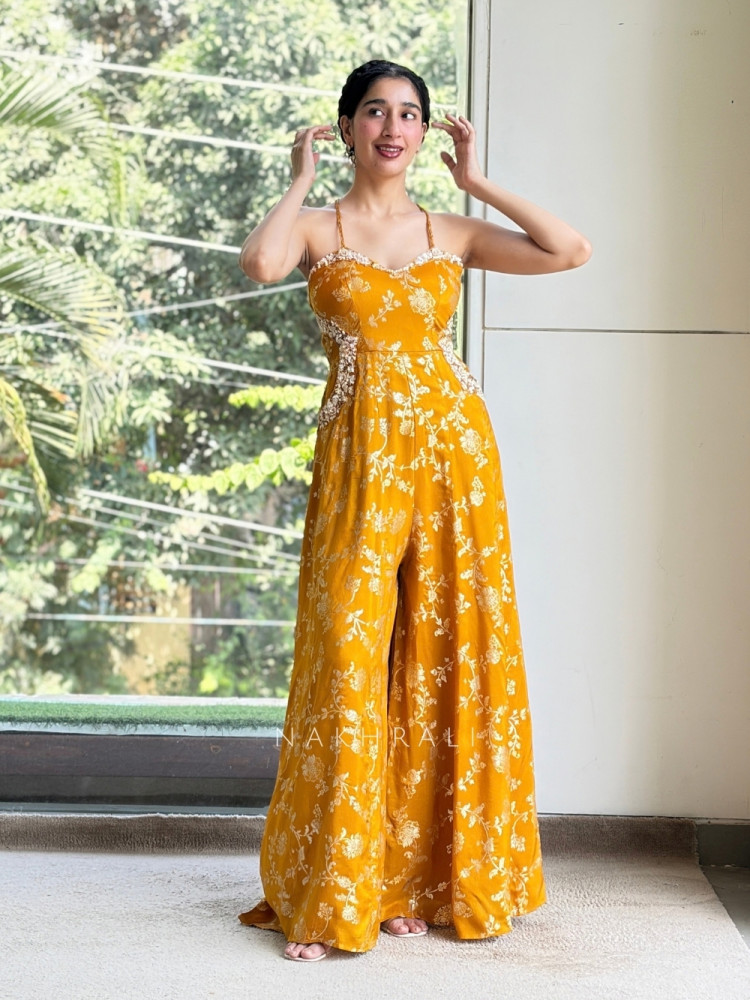 Image of Medallion Yellow Indo-Western Jumpsuit