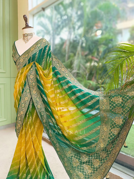 Sarika Green Bandhani Saree With Running Blouse Piece