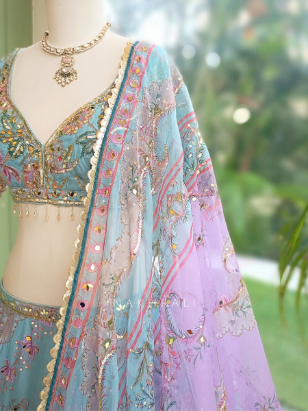 Ethereal Firozi Organza Silk Lehenga Set