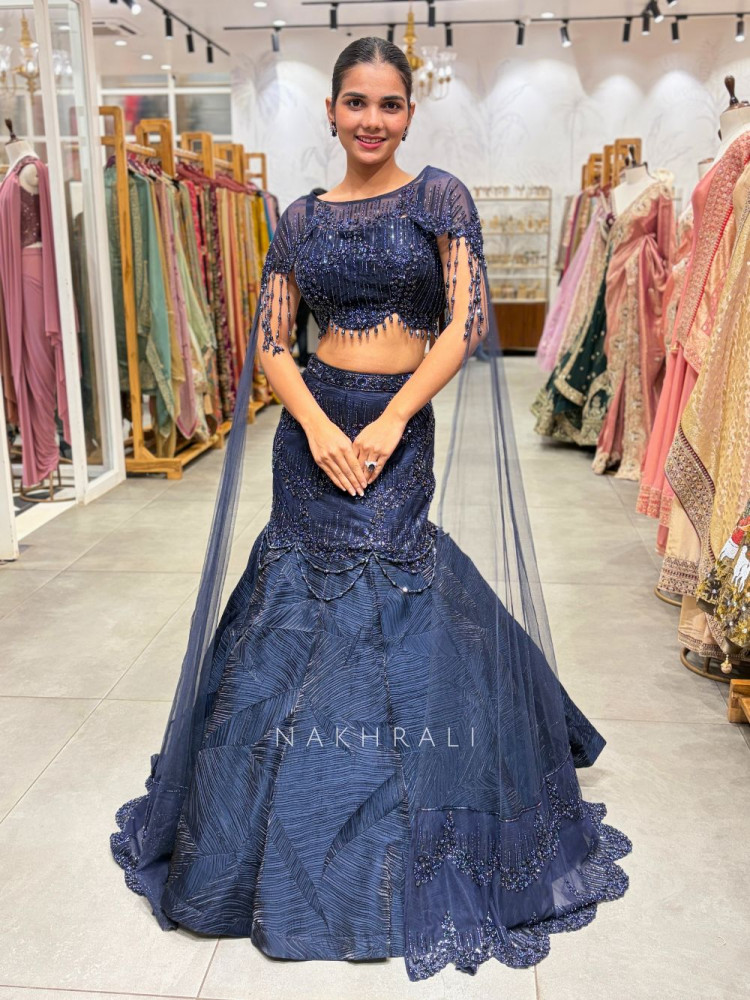 Image of Azure Nova Blue Indo-Western Cape Set with Cut Dana Work