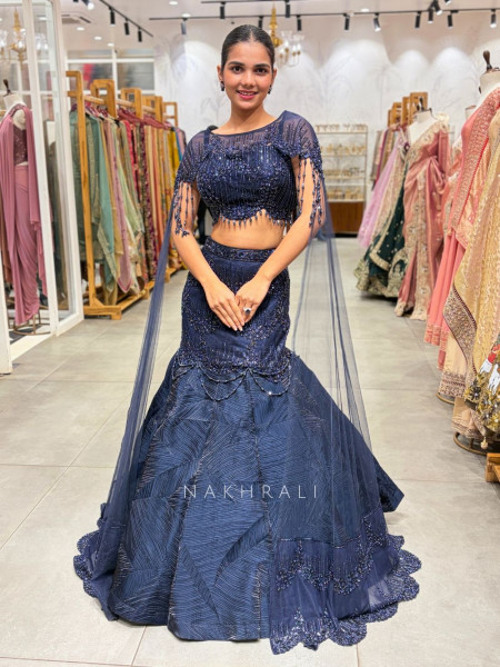 Azure Nova Blue Indo-Western Cape Set with Cut Dana Work