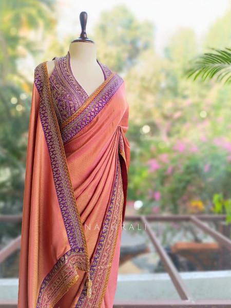 Nazara Onion Pink Satin Saree with Embroidered Sequin Blouse