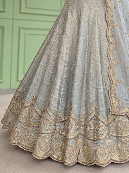 Mehrab-Noor Grey Tussar Lehenga