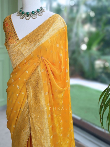 Asmi Mustard Banarasi Khaddi Georgette  Saree