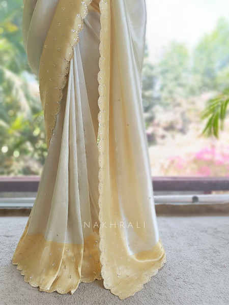 Kamali Cream Saree with Mirror Work