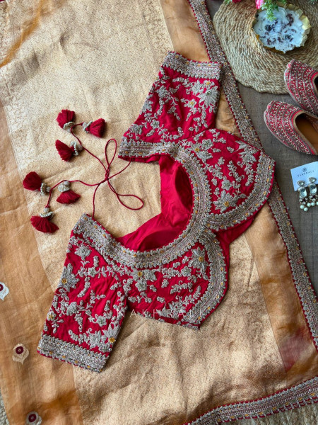 Kanika Golden Saree with Contrast Embroidered Blouse Work
