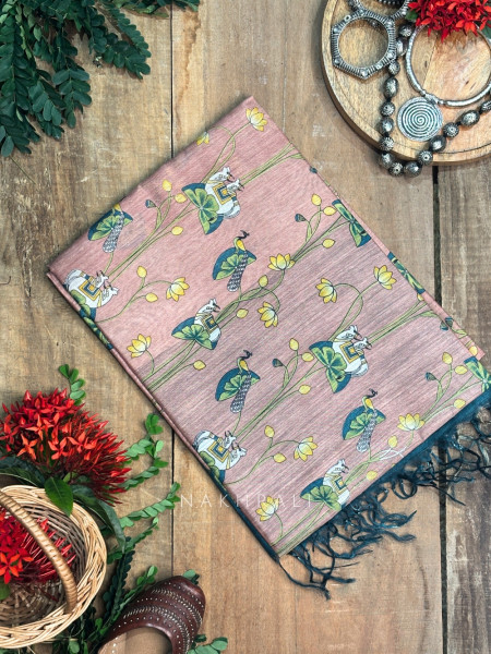 Chitrawali Pink Tussar Silk Saree with Pichwai Art