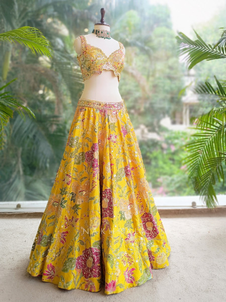 Aayra Yellow Lehenga with Radiant Mirror Embroidery