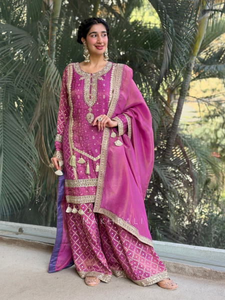 Mehfil Purple Embroidered Suit Set with Sequin & Bead Work