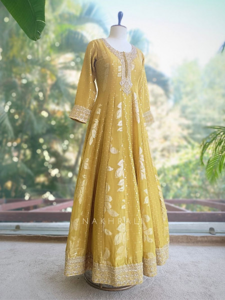 Noorza Mustard Zari Anarkali Set