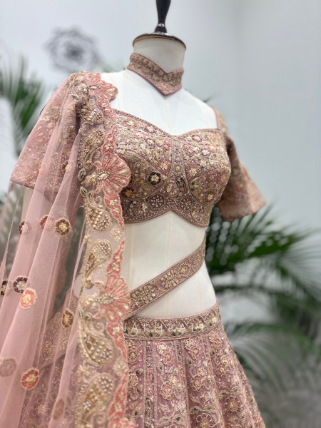 Swara Peach Bridal Lehenga with Sequin & Thread Embroidery