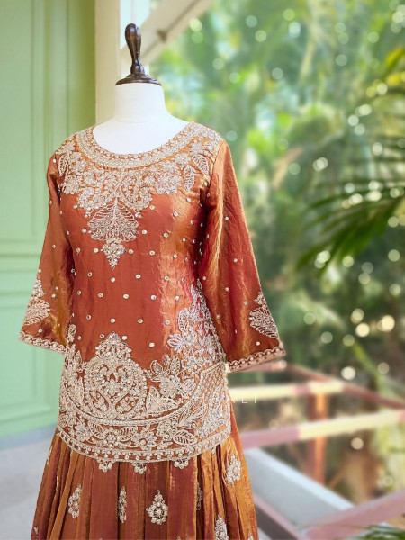 Zoraya Brown Zari & Sequin Gharara Set