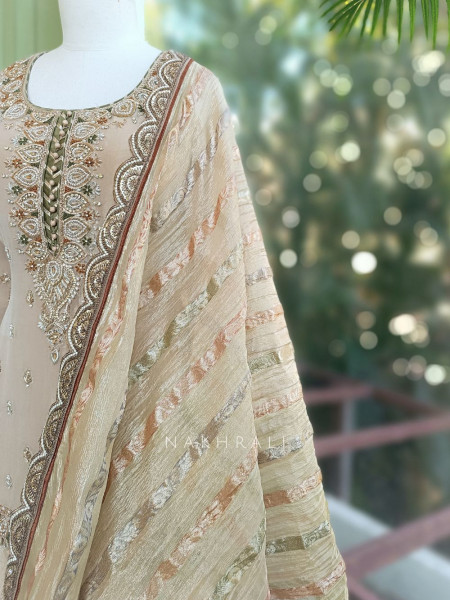 Swarnak Beige Suit Set with Zari Embroidery Work