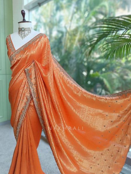 Vedika Brick Kanjivaram Saree with Zari and Sequin Border